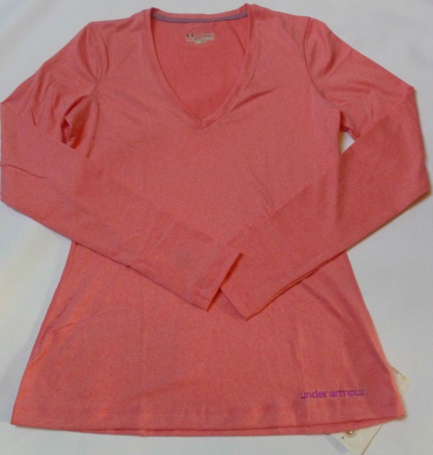 UNDER ARMOUR LADIES TOUCH EXERCISE/FITNESS LONG-SLEEVED V-NECK TEE-SIZE 12-PINK - MEDIUM