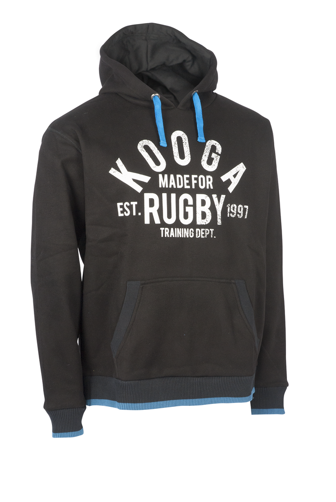 KOOGA MENS GRAPHIC TRAINING/OFF FIELD RUGBY HOODY BLACK/PROCESS BLUE